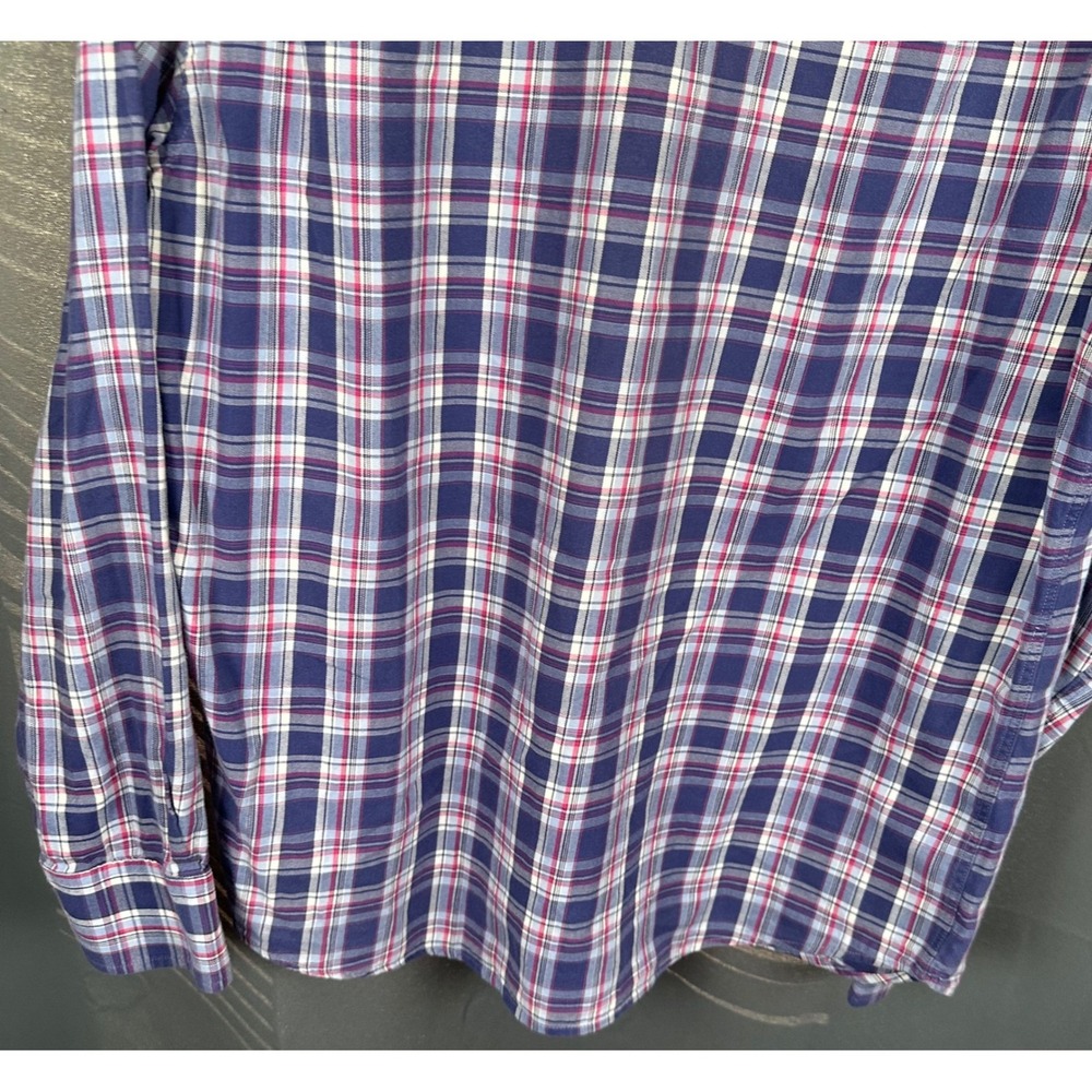 UNTUCKit Mens Large Plaid Button Down Shirt Navy Magenta White 100% Cotton USA - Picture 7 of 8